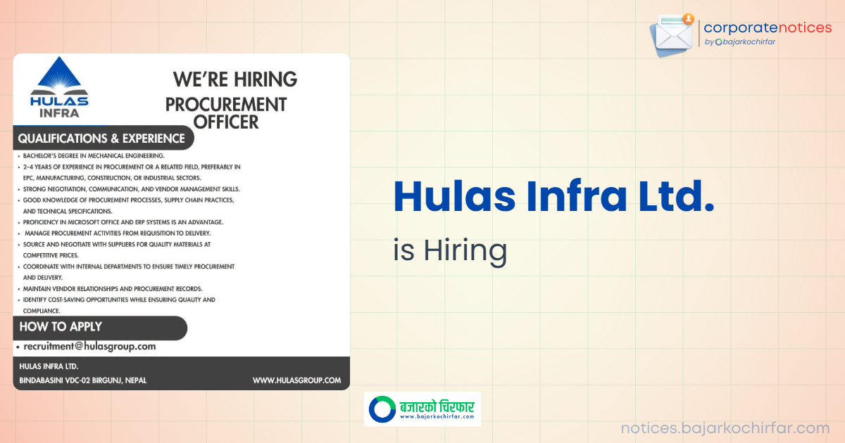 Hulas Infra Limited Invites Applications for Procurement Officer Post
