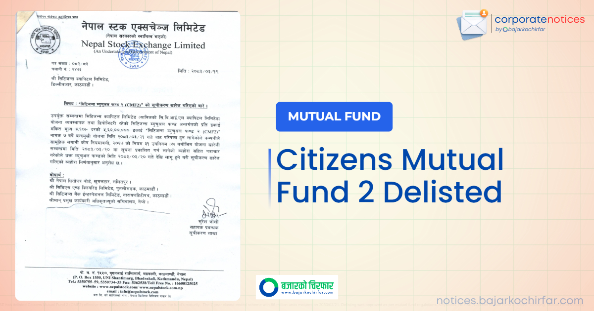 NEPSE Delists Citizens Mutual Fund 2 as Maturity Date Approaches