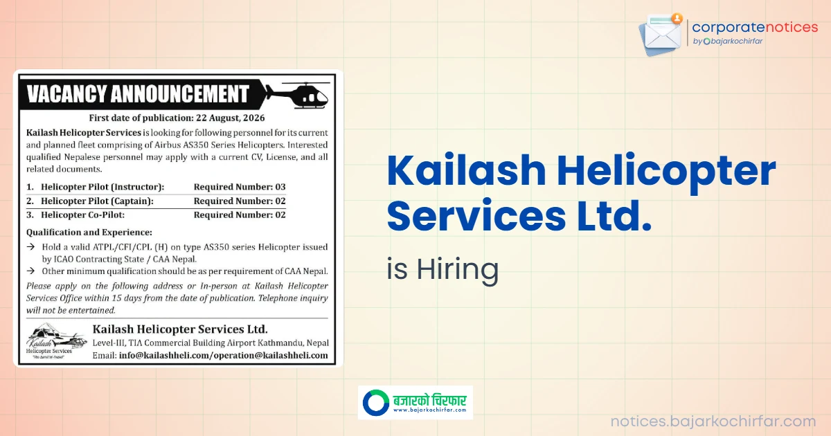 Kailash Helicopter Services Invites Applications for Pilots and Co-Pilots