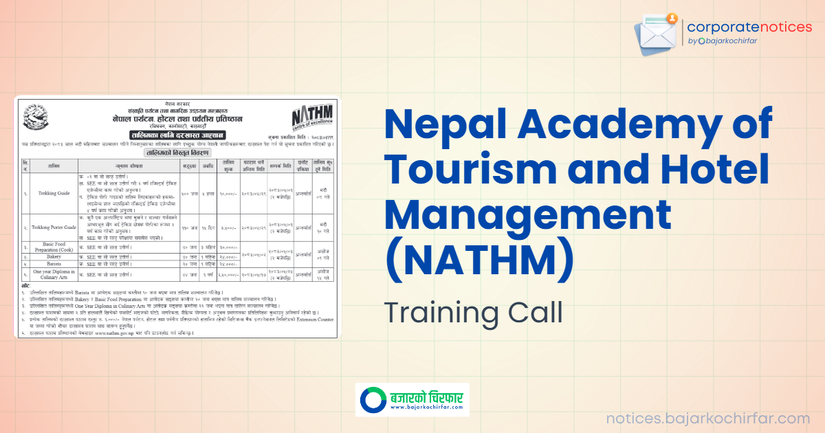 NATHM Opens Applications for Six Professional Training Programs Including Trekking Guide and Culinary Arts