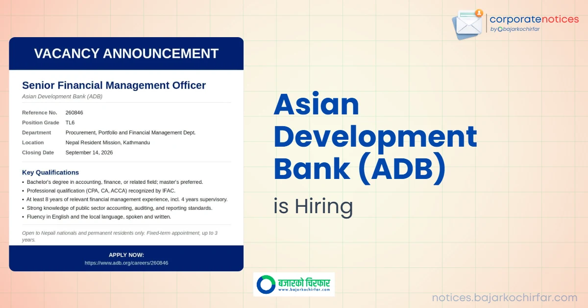 Asian Development Bank (ADB) Opens Applications for Senior Financial Management Officer Position