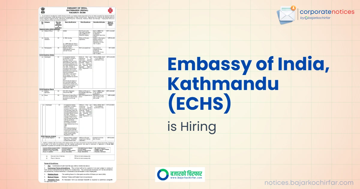 Embassy of India in Kathmandu Opens Vacancies for ECHS Polyclinics