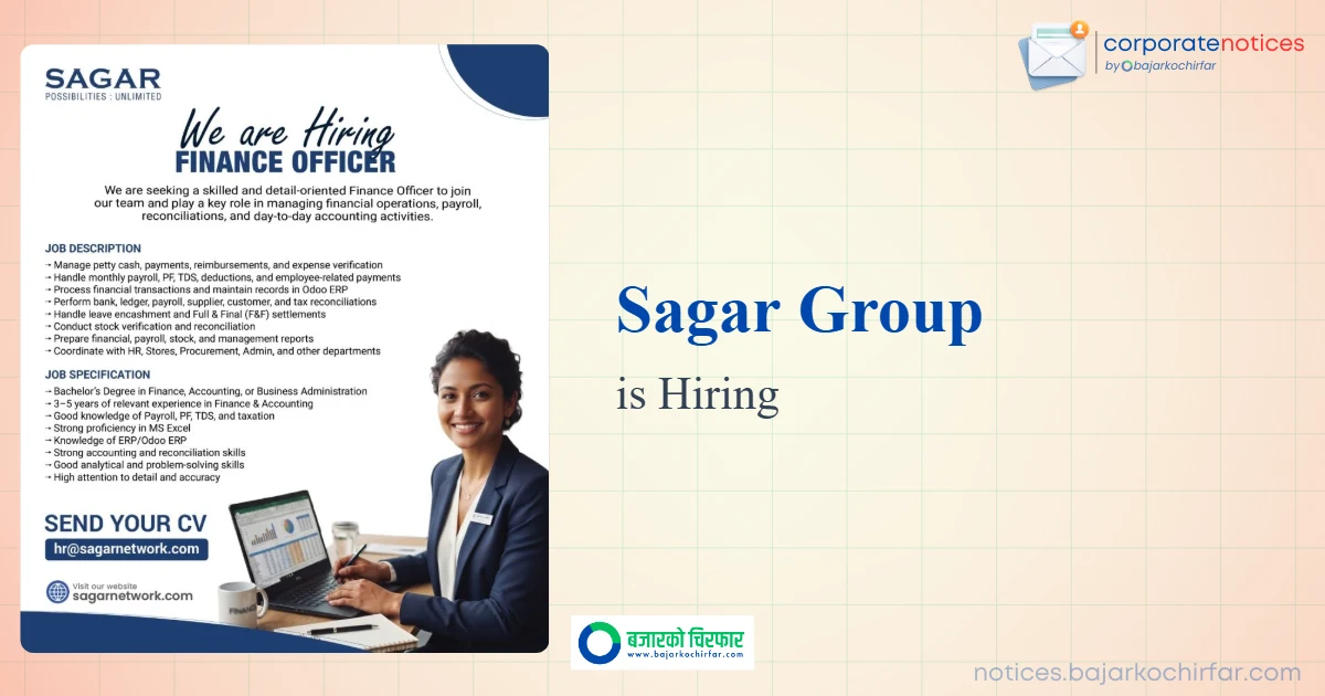 Sagar Group Announces Vacancy for Finance Officer